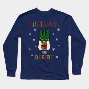 Christmas In The Desert - Eves Pin Cacti In Christmas Bear Pot Long Sleeve T-Shirt